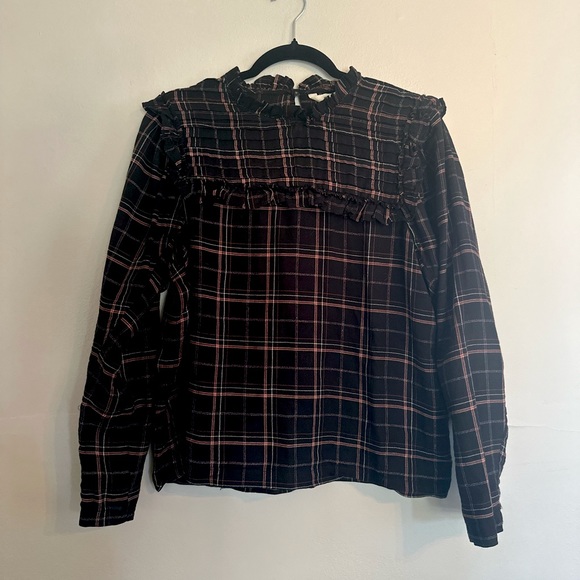Black plaid long sleeve blouse - Picture 1 of 6